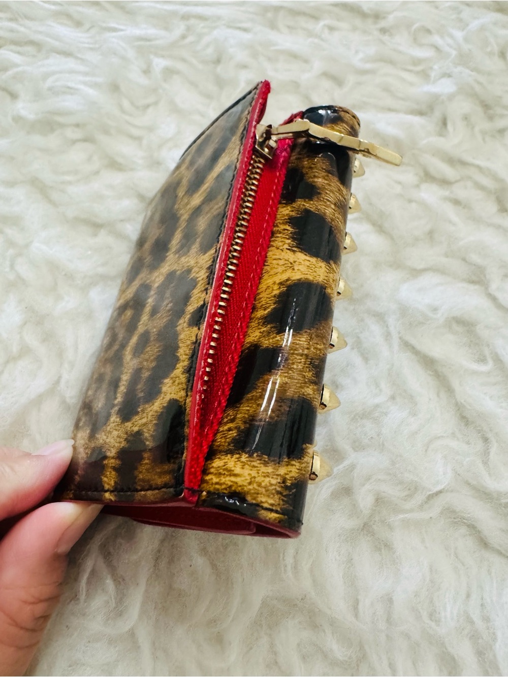 Christian Louboutin Leopard Print Studded Wallet with Red Trim - Picture 8 of 15